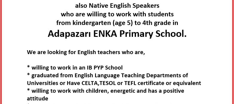 Enka School are Seeking English Teachers