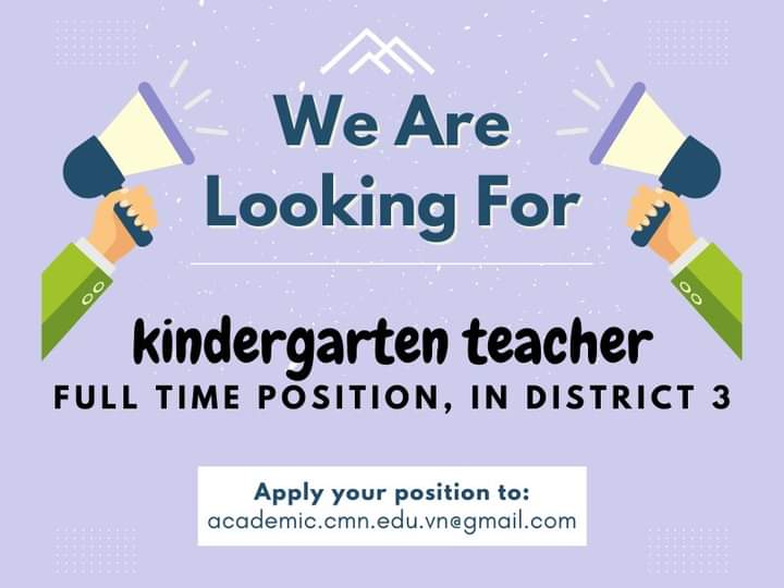 NEW CLASS – KINDERGARTEN IN District 3. FULL TIME (100 hours/ month max)