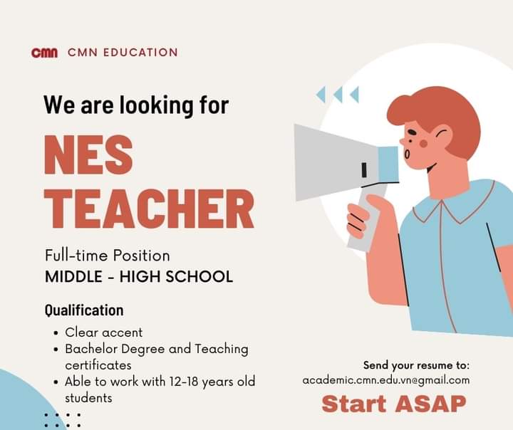 CMN EDU is now searching to hire x2 Native English Speakers for 2 Full-time positions, in Tan Phu District
