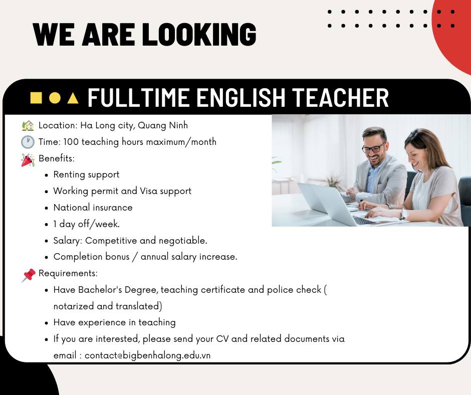 Looking for Full time English Teachers in Quang Ninh, Vietnam
